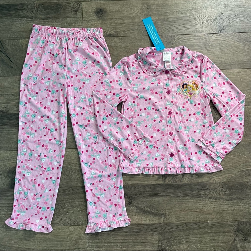 NWT Disney Store Pink Princess Girls 9/10 Flannel Pajama Set - Picture 1 of 7
